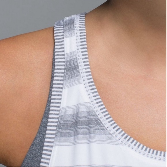 Lululemon Think Fast Tank Capilano Stripe White Heathered Slate 6 - Picture 4 of 12